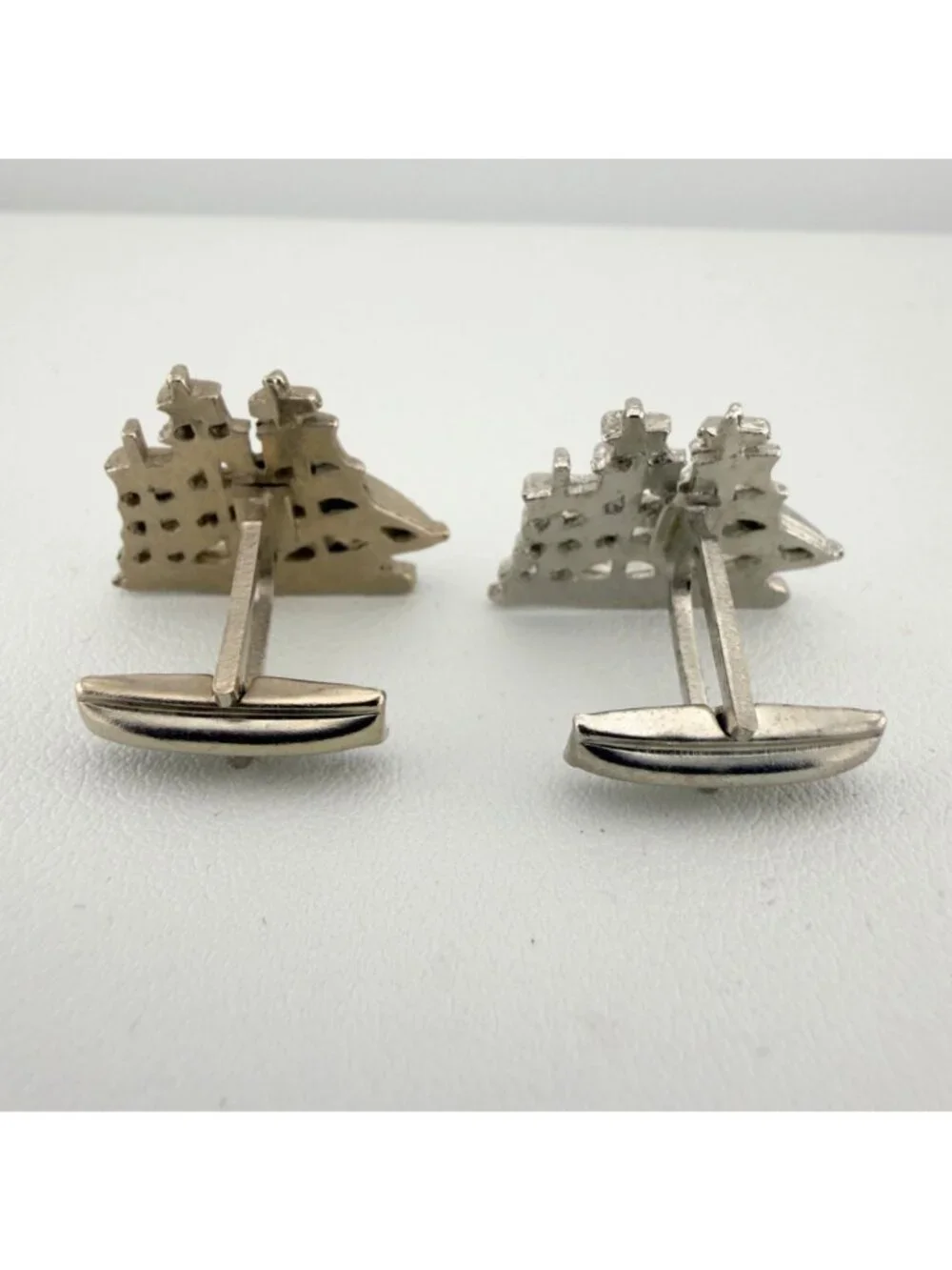 Vintage Cufflinks Set of 2 Tall Ships Mayflower Silver Tone Nautical Sailing